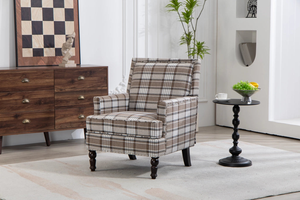 Poltrona Vintage ¨C MINIMAL ¨C Tessuto Lino Marrone con Borchie, Soggiorno
