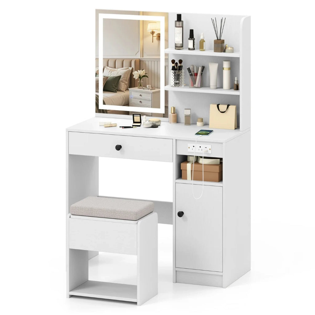 Toeletta con specchio e luci 90 x 40 x 135,5 cm pratico contenitore stile moderno MDF bianco 20_0011514