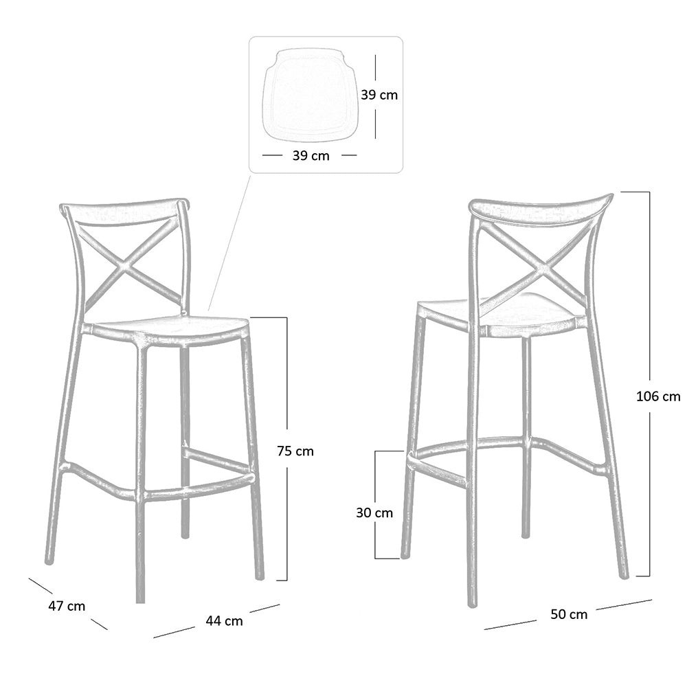 Sgabelli da bar set da 2 verde petrolio sprint plastica h 75 cm