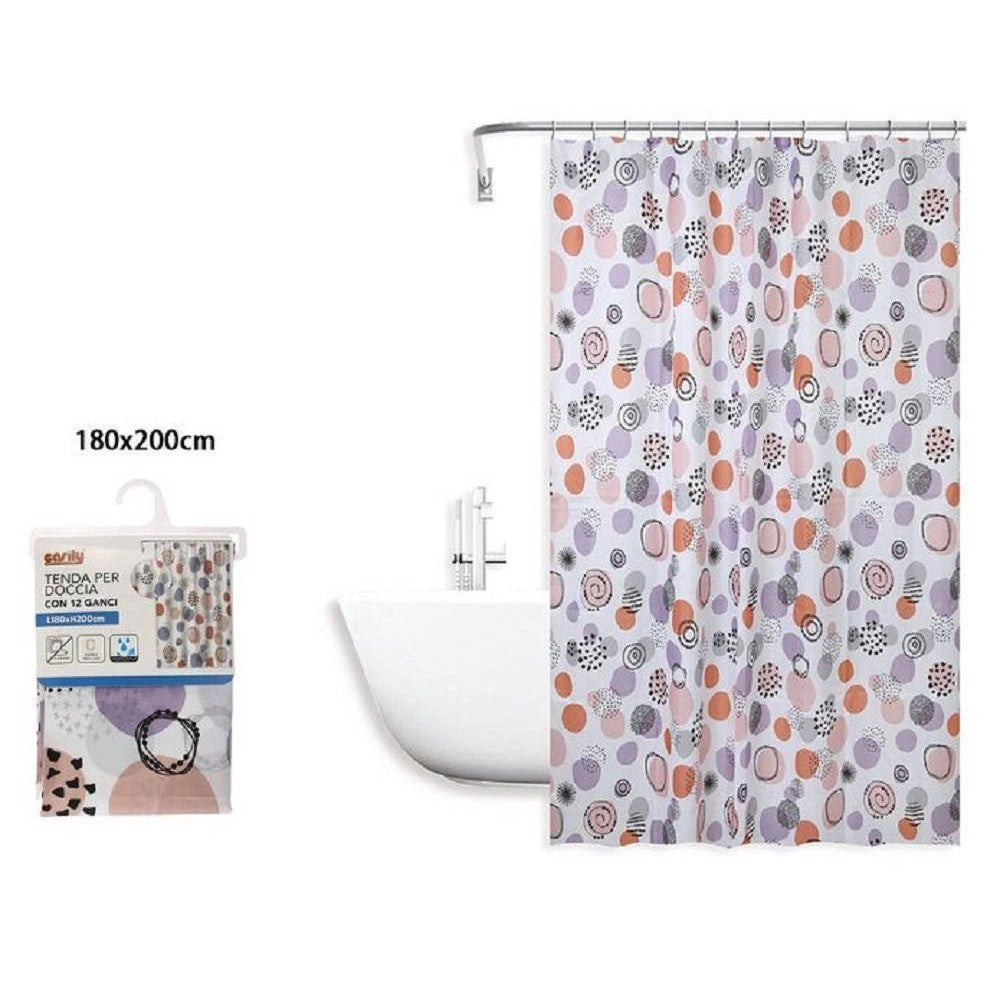 Trade Shop - Tenda Doccia Vasca Bagno Impermeabile 12 Ganci Con Sfere Astratte 180x200cm 87090 -