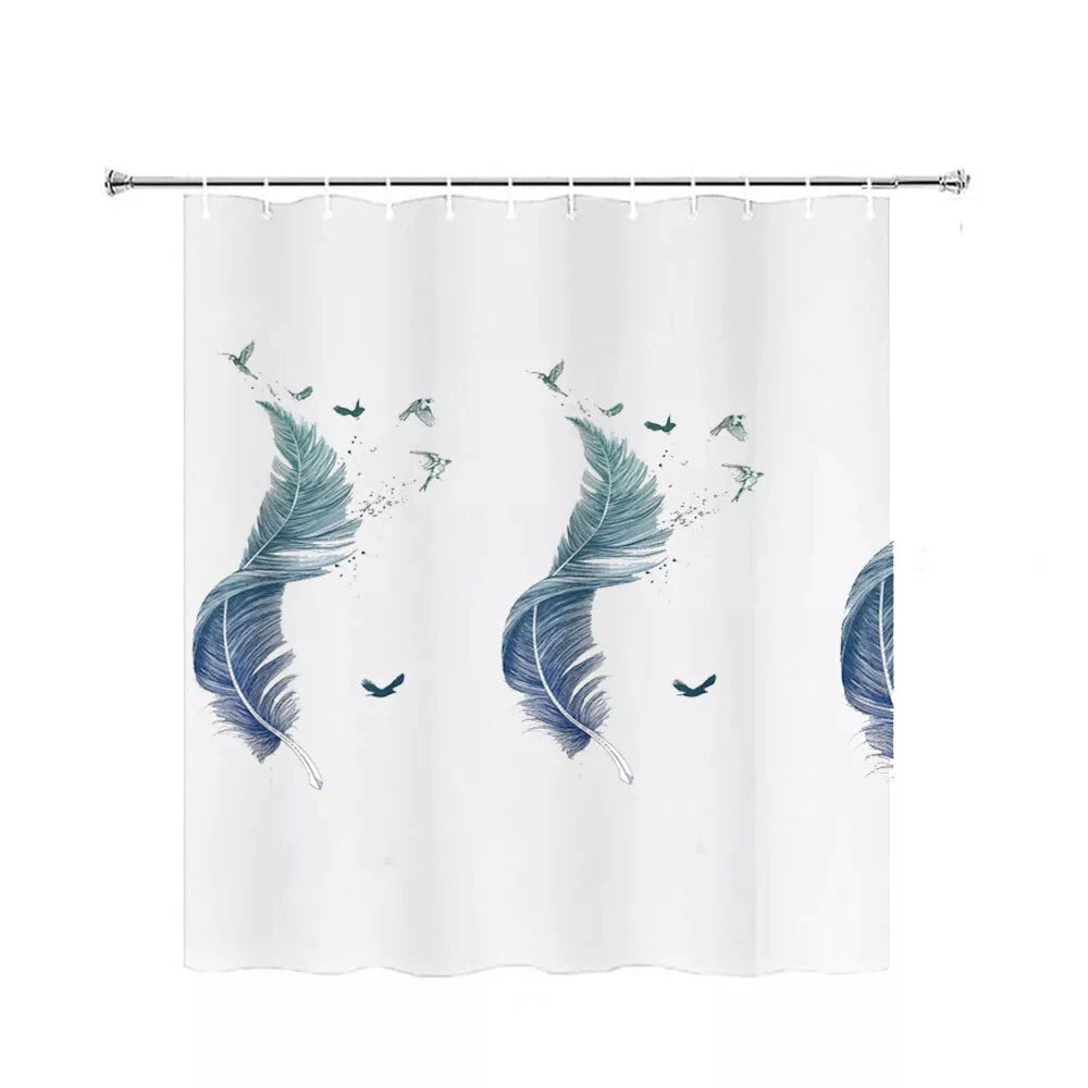 Trade Shop - Tenda Per Doccia Vasca Da Bagno Peva 12 Ganci Decorata Con Piume 180x200cm 87571 -
