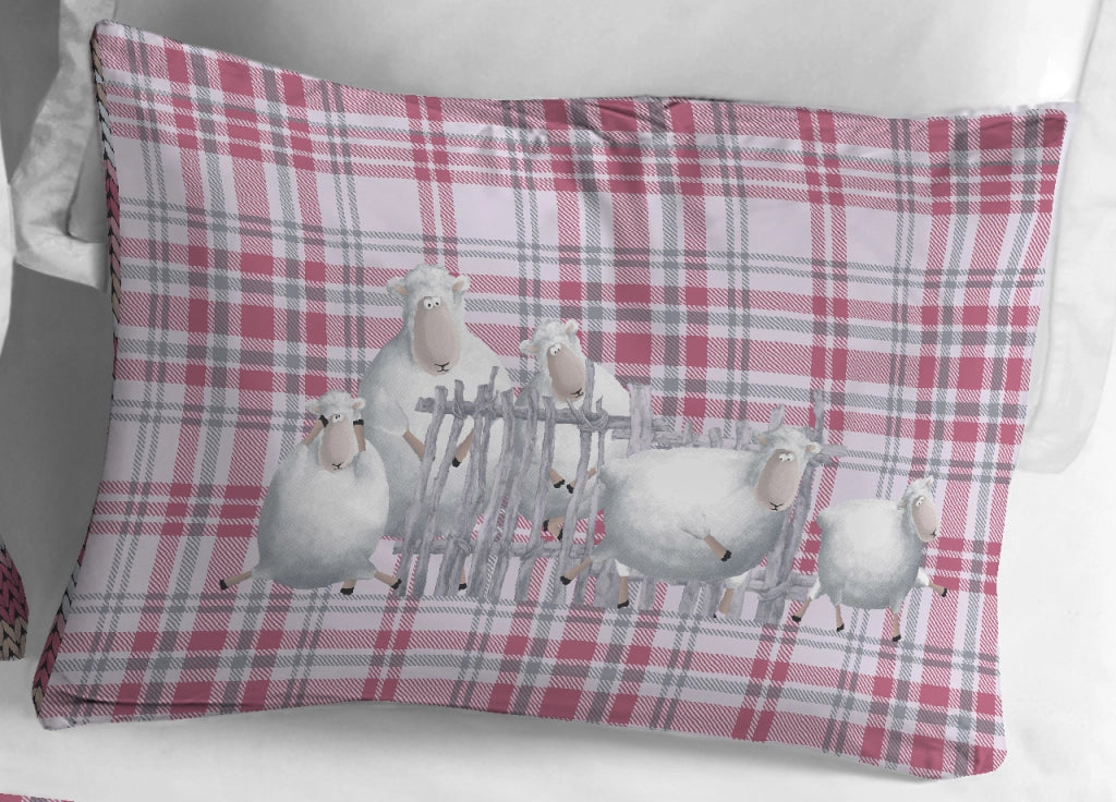 Copripiumino Sacco Piumone Cotone Flanella Pensieri Delicati Disegno Pecorelle - Singolo - Rosa