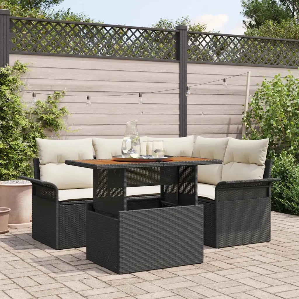 Set Divano da Giardino con cuscino 5 pcs Nero e crema 3349326