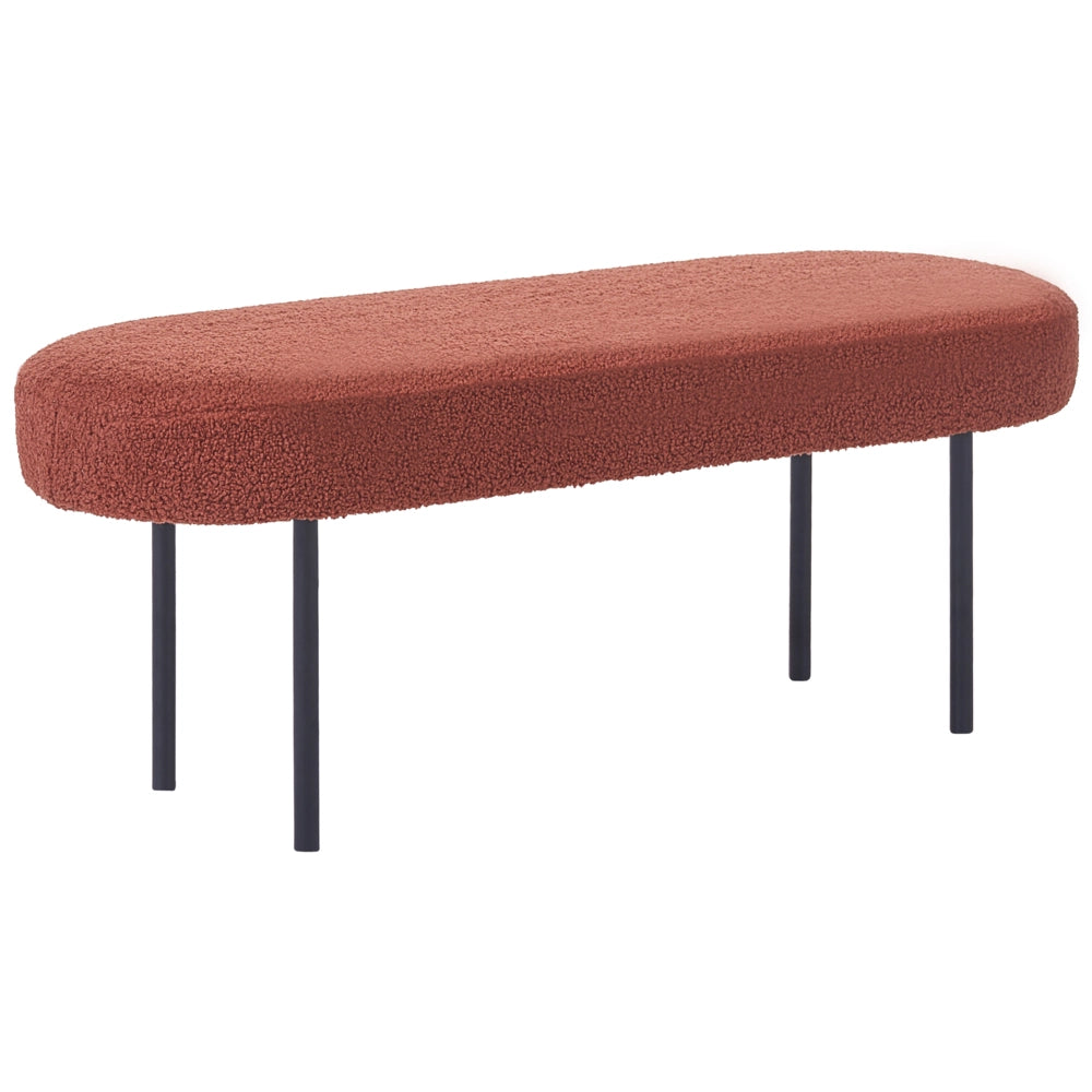 Panca Boucle con gambe in metallo, seduta ovale imbottita, stile cottage retrò, marrone dorato