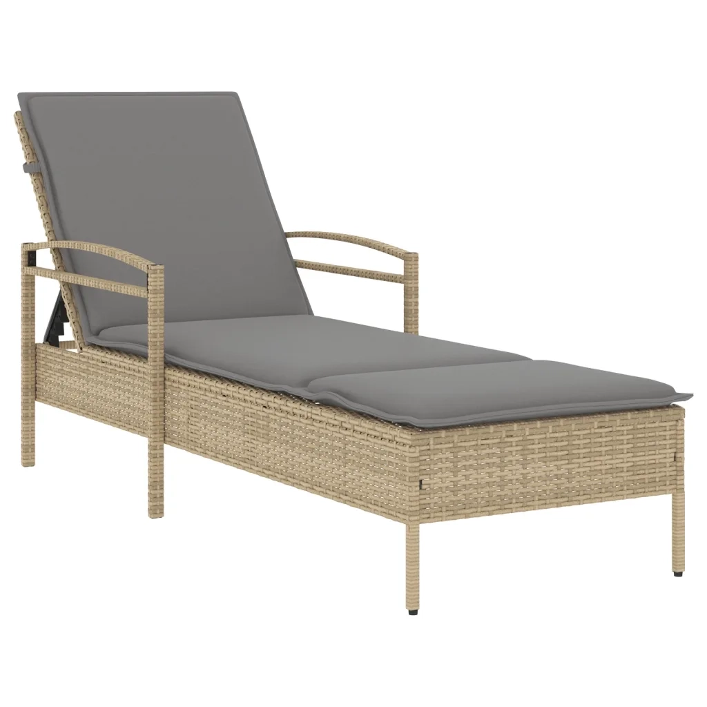 Lettino Prendisole | Sdraio da giardino | Lettino da sole con Cuscino Beige 63x200x81 cm in Polyrattan