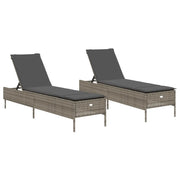 Lettini Prendisole 2 pz | Sdraio da giardino | Lettino da sole con Cuscini Grigio in Polyrattan