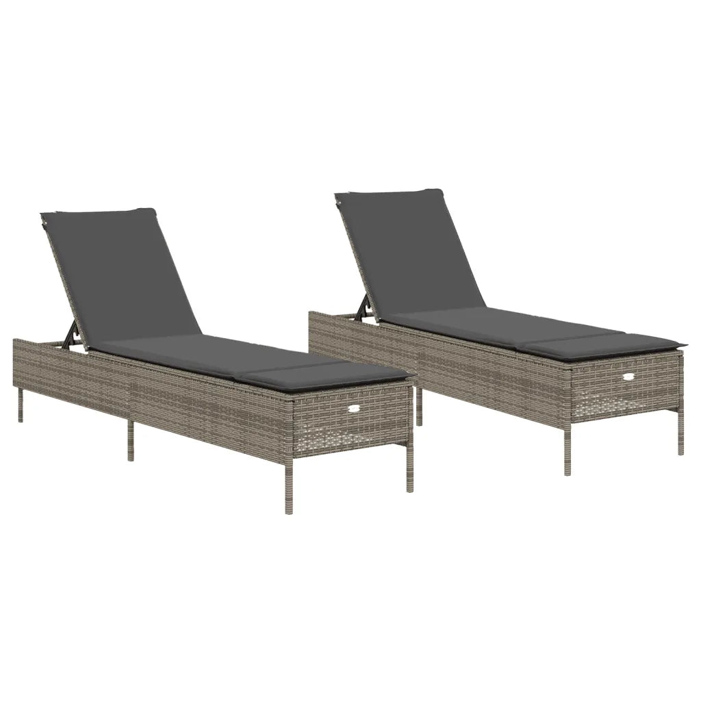 Lettini Prendisole 2 pz | Sdraio da giardino | Lettino da sole con Cuscini Grigio in Polyrattan