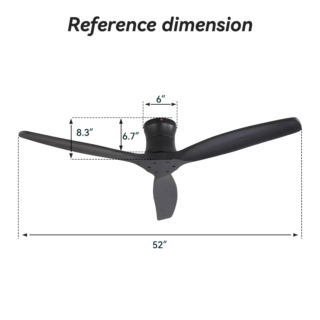 Ventilatore da soffitto nero opaco con motore DC reversibile e telecomando