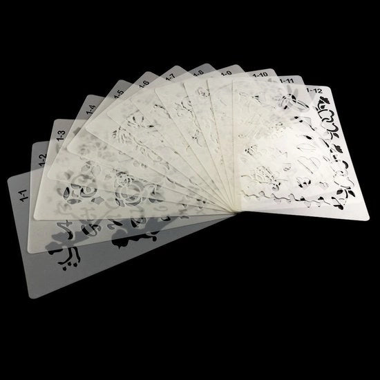 12 Stampa Grandi - Accessori Bullet Journal - Per Disegno, Hobby, Bullet Journal - Righelli, Lettere, Numeri, Fiori, Piantine, Uccelli, Viti, Druide, Natura, Farfalle - 24,6*16cm