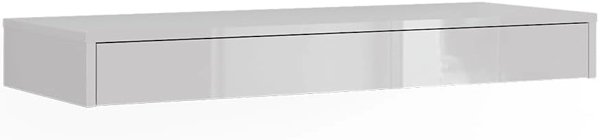 Libreria da parete Sherry, Bianco lucido, 100 x 12 cm con cassetto, adatto al montaggio a parete per riporre e organizzare