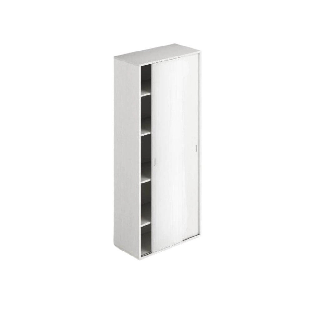 Armadio due ante scorrevoli 90x43x212h con ripiani e specchio colore bianco frassinato