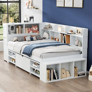 OKWISH Letto Bambino 90×200 cm, Letto Singolo con 1 Cassetto, Mensole e Armadietti Contenitore, senza Materasso, in Compensato, Bianco