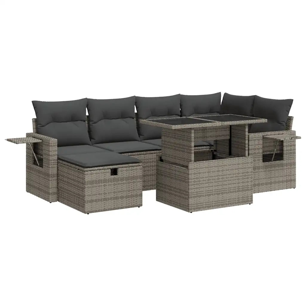 Set Divani da Giardino 7 pz con Cuscini Grigio in Polyrattan 3327860