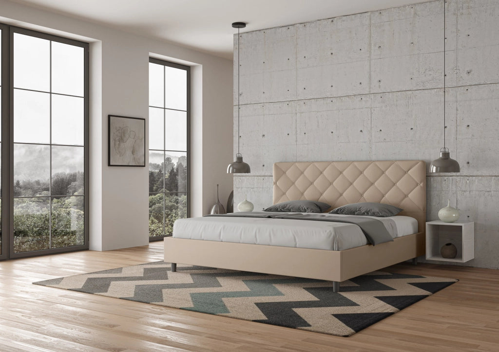 BS COM Letto matrimoniale king size con rete imbottito 190x200 similpelle tortora