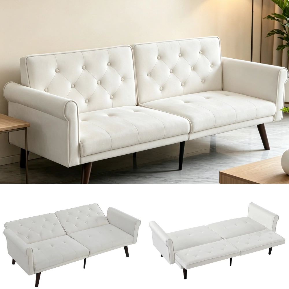 Divano letto 2 posti con schienali regolabili separatamente in velluto beige per soggiorno e ospiti 180 kg