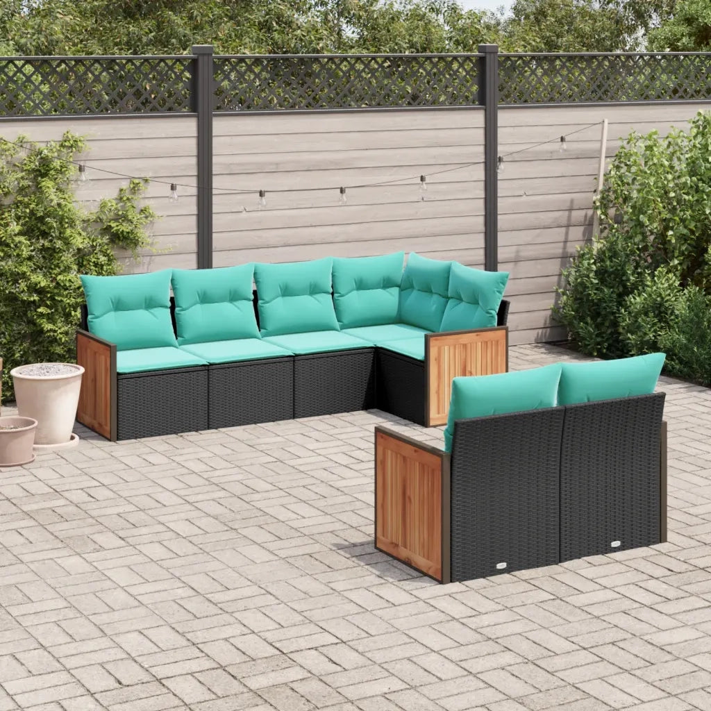 Set Divani da Giardino 7 pz con Cuscini Nero in Polyrattan 3227821