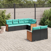 Set Divani da Giardino 7 pz con Cuscini Nero in Polyrattan 3227821