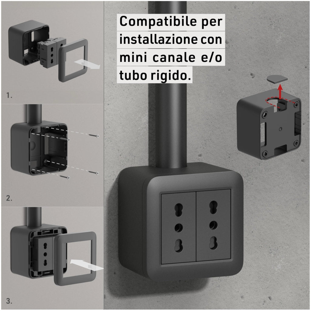 CONTENITORE 'FIXA' n.2 prese bipasso - col.nero - ELECTRALINE