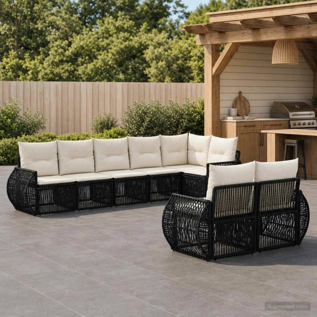 Set Divano da Giardino 8 pz Nero e Bianco Crema polyrattan 3435478