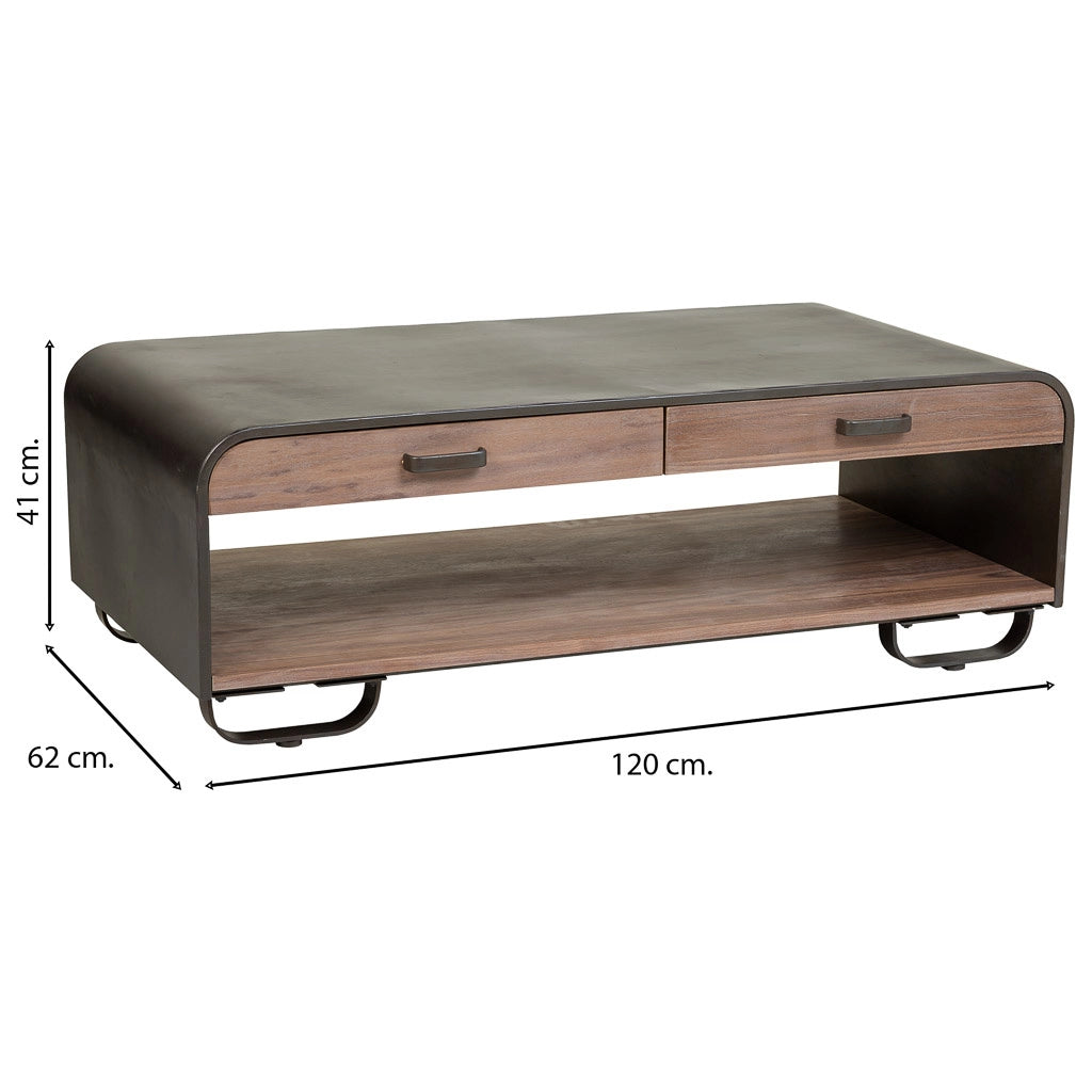 Tavolino da salotto in legno e metallo nero 120x62x41