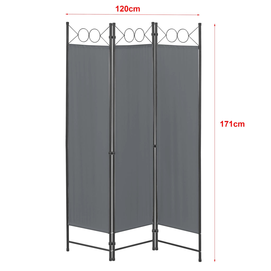 Paravento Pieghevole Saragossa in 3 Pannelli Parete Divisoria 171 x 120 cm - Grigio Scuro [en.casa]