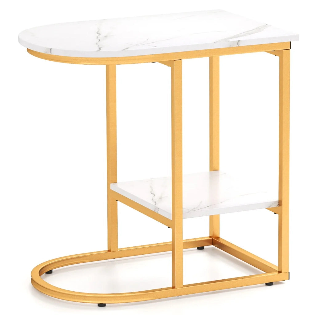 Tavolino C in finto marmo 60 x 40 x 60 cm doppia funzionalità design moderno in metallo bianco 20_0013860