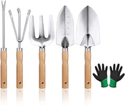 Set di attrezature per giardinaggio, 6 pezzi inclusi paio di guanti, piccola vanga, vanga da giardino, vanga per piante, vanga per piante in vaso, aratro per giardino