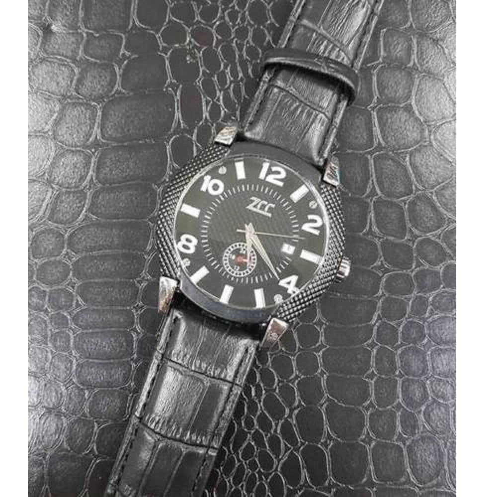 Trade Shop - Orologio Polso Zcc Z002 Uomo Compass Automatico Data Cinturino Pelle Nero Nero -