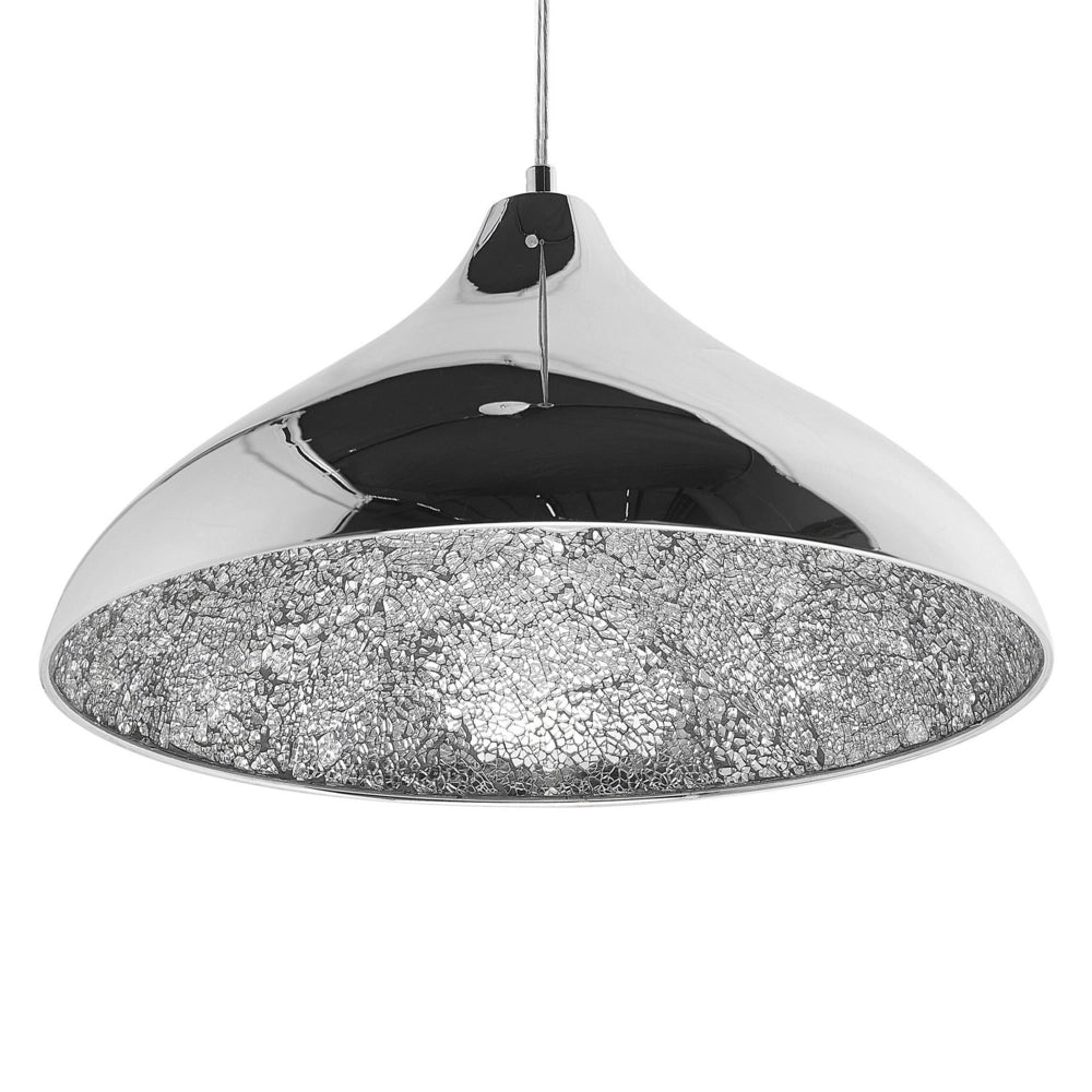 lampadario a Sospensione Argento con Lampada in Vetro Incrinato