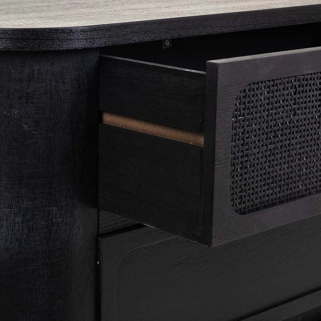 Cassettiera in legno e rete laccata nera 80x35x81h