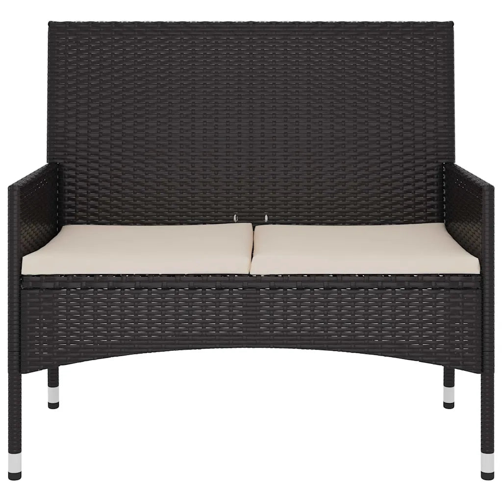 Panca da Giardino a 2 Posti-Sgabello-Panca da esterno con Cuscini in Polyrattan Nero 710242