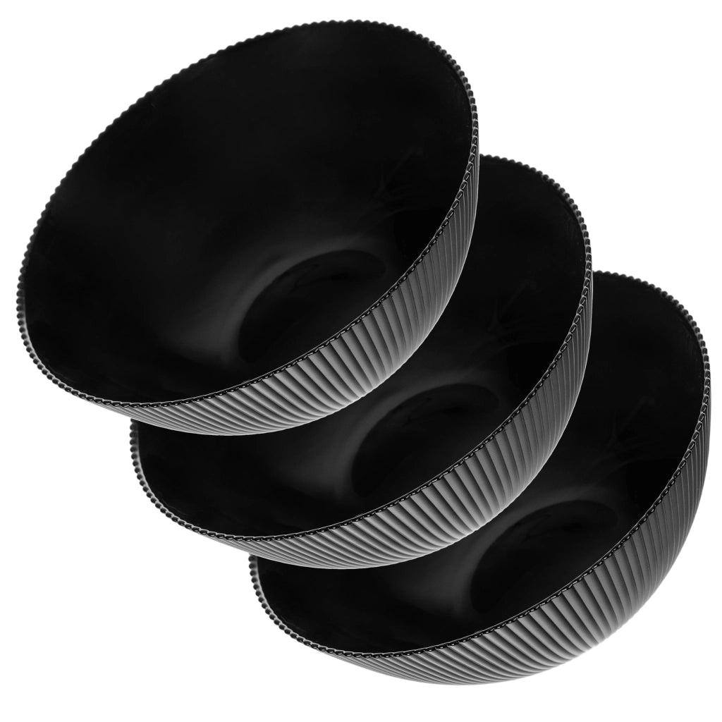Set di 3 ciotole da insalata KADAX in vetro da 20 cm per zuppe e snack, nere, scanalate.