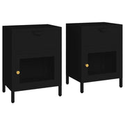 Set di 2 Comodini | Armadio da Notte | Mobiletto da notte Neri 40x30x54,5 cm Acciaio e Vetro