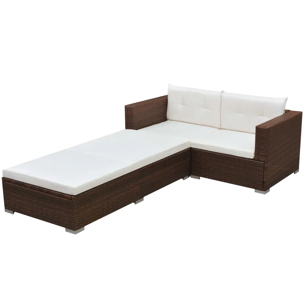 Set Divani da Giardino 3 pz con Cuscini in Polyrattan Marrone cod mxl 34807