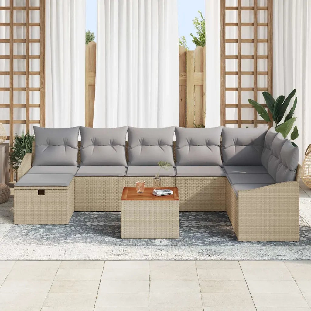 Set Divano da Giardino con cuscino 9 pcs Beige Poly Rattan 3360913