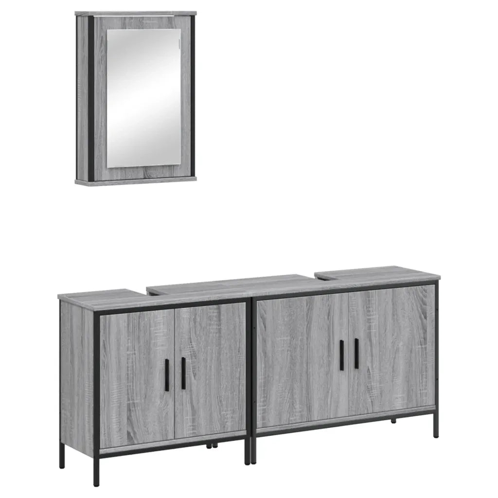 Set Mobili da Bagno | Armadio da bagno 3 pz Grigio Sonoma in Legno Multistrato