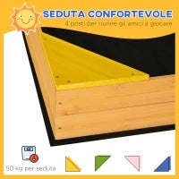 Sabbiera per Bambini da 4 Posti in Legno di Abete con Design senza Fondo, 109x109x19.8 cm