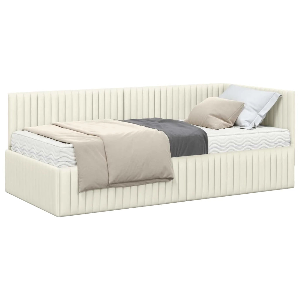 Struttura Letto Angolare con Materasso 2 pcs Crema Velluto 3393815