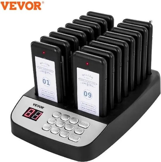 Sistema di Allarme per Ristoranti - Manette - Campanello - Allarme Interfono - 16 Pezzi con Stazione - Touch-screen