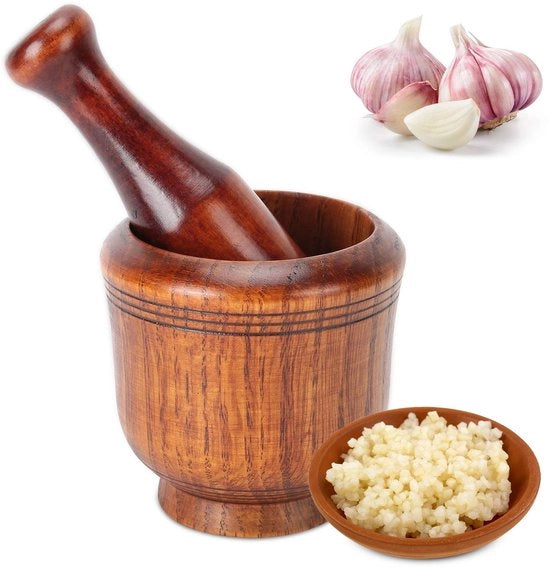 Set di Mortaio e Stampi in Legno per la Cucina - Idoneo per l'Uso Igienico