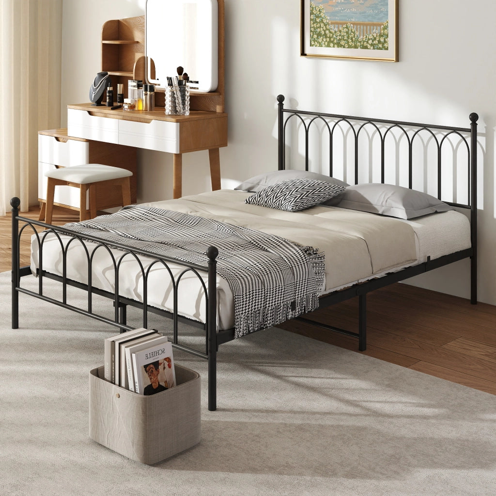 Letto 140x200 cm in metallo nero con rete a doghe e spazio contenitore sottoletto