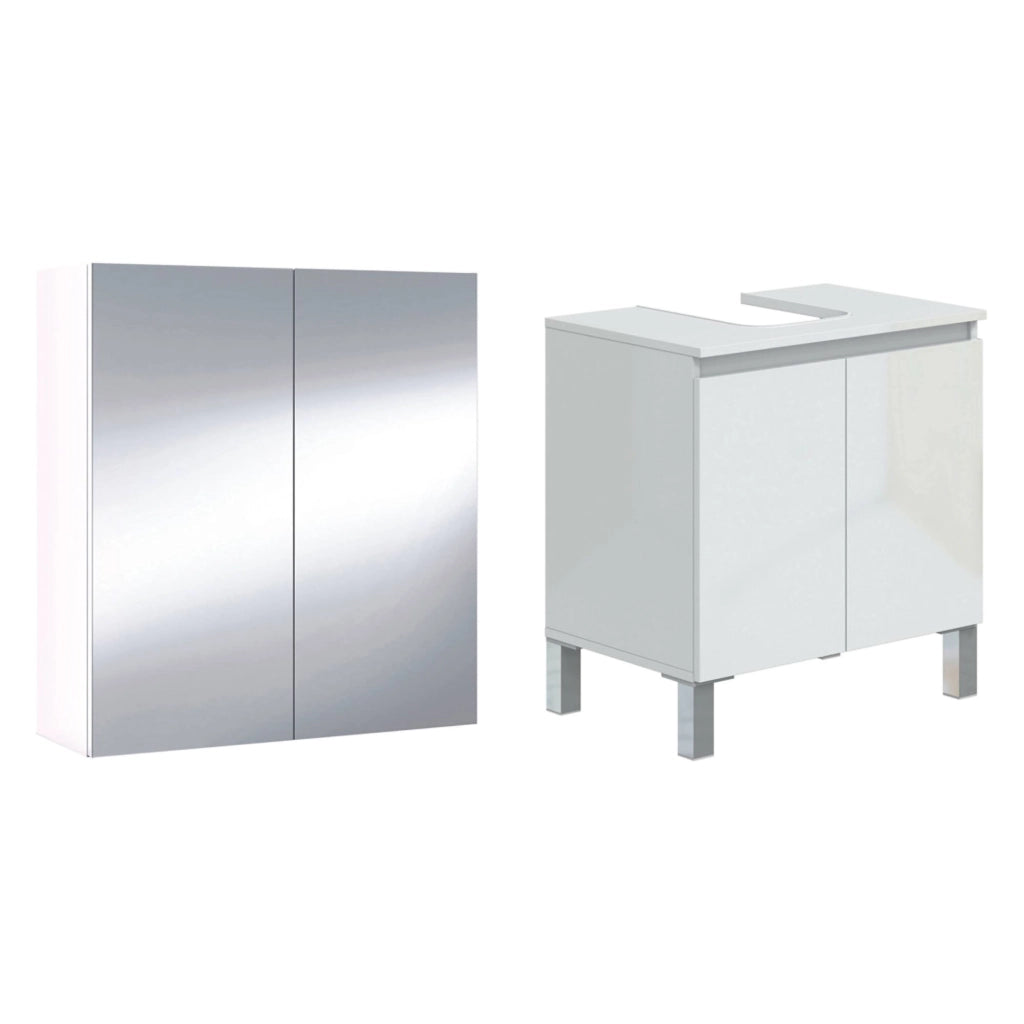 Vobbia, set Mobili Bagno Specchio Incluso, Bianco Lucido