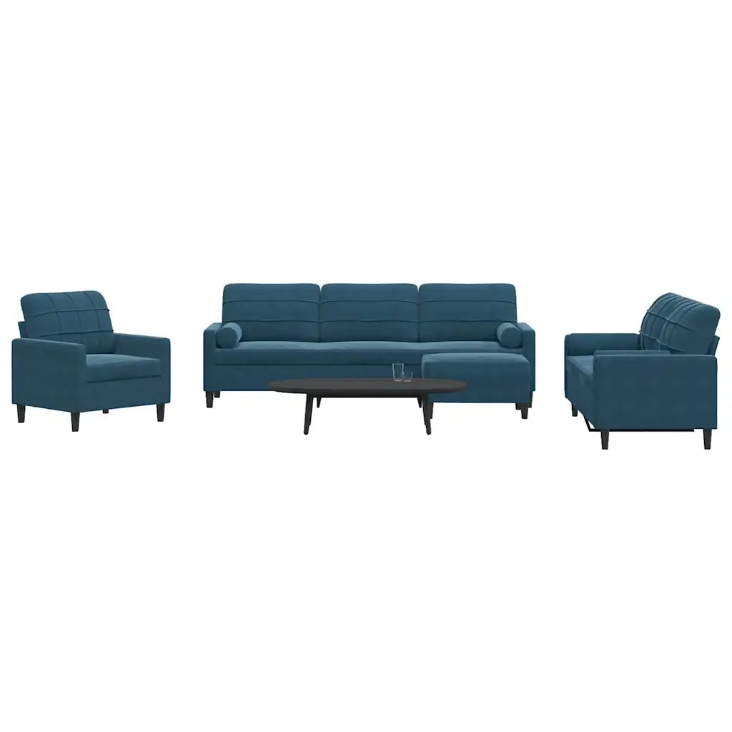 vidaXL Set di Divani 4 pz con Cuscini e Rinforzi Blu in Velluto