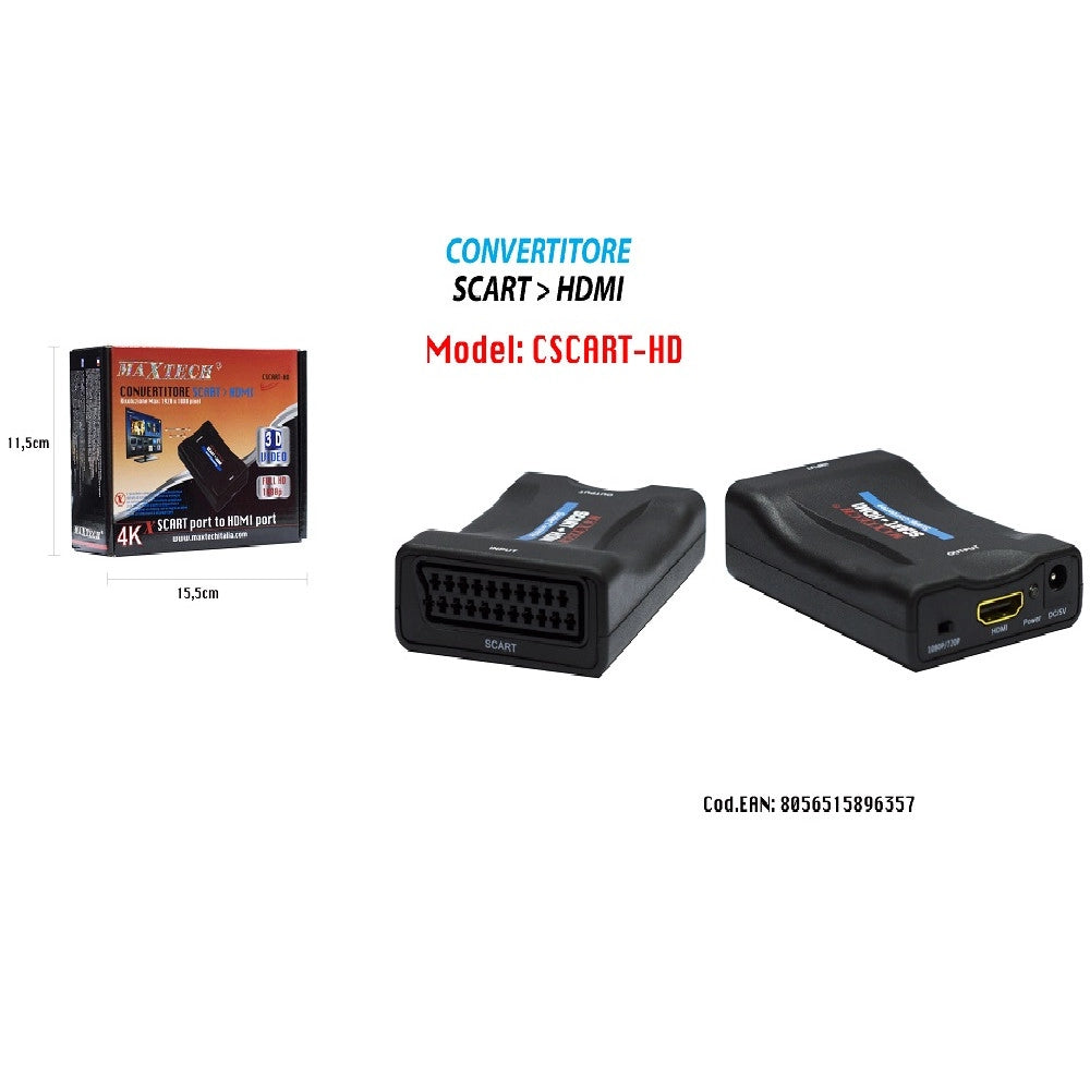 Trade Shop - Convertitore Audio Video Analogico Scart A Digitale Hdmi Full Hd 1080p Maxtech Cscart-hd -