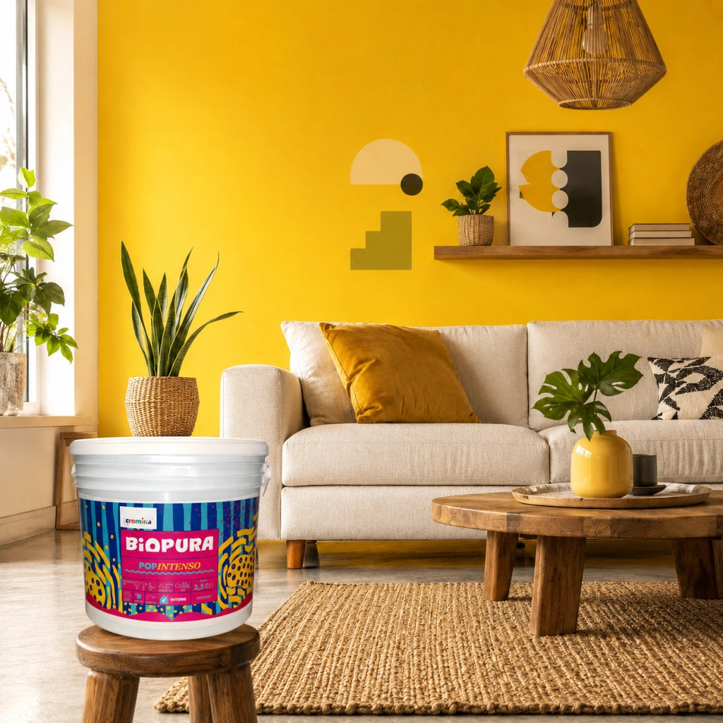 Popintenso palestra e decori interni pittura murale lavabile e coprente cromika *** formato 2.5 lt, colore- giallo ce...