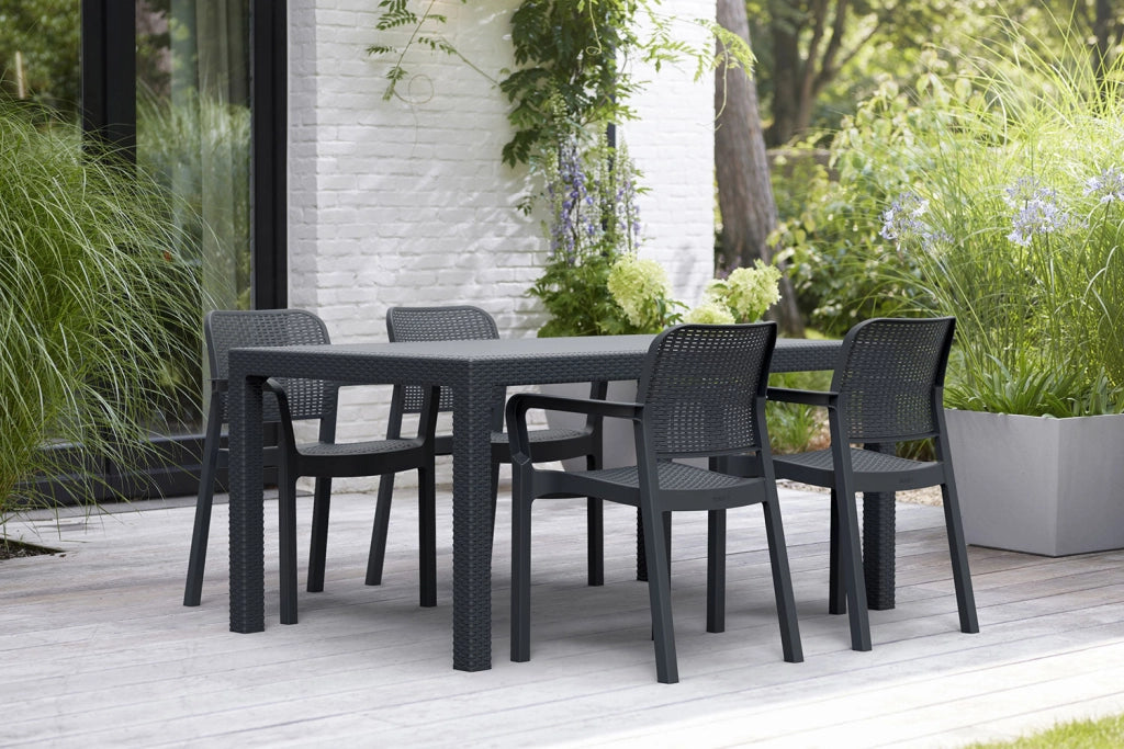 Tavolo da Giardino Keter Melody 160,5x94,5x74,5 cm Effetto Rattan e Legno Grafite