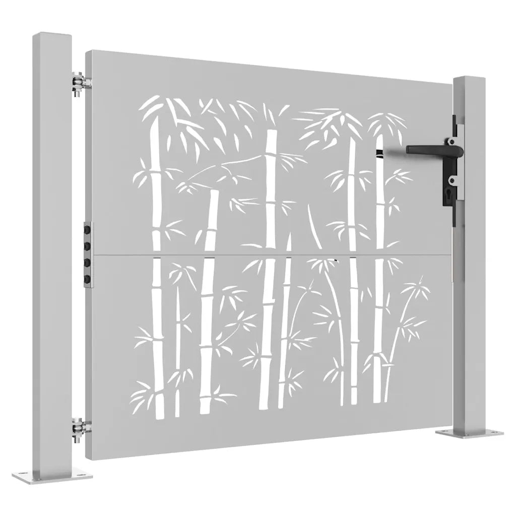 Cancello da giardino 100x75 cm in acciaio Corten e design in bambù 153238