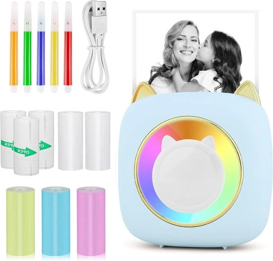 Stampante portatile - fotostampa con sette colori LED - fotostampa portatile - fotostampa senza fili - stampante termica - compatibile con smartphone - Bluetooth - aiuto di apprendimento - appunti di studio - diario