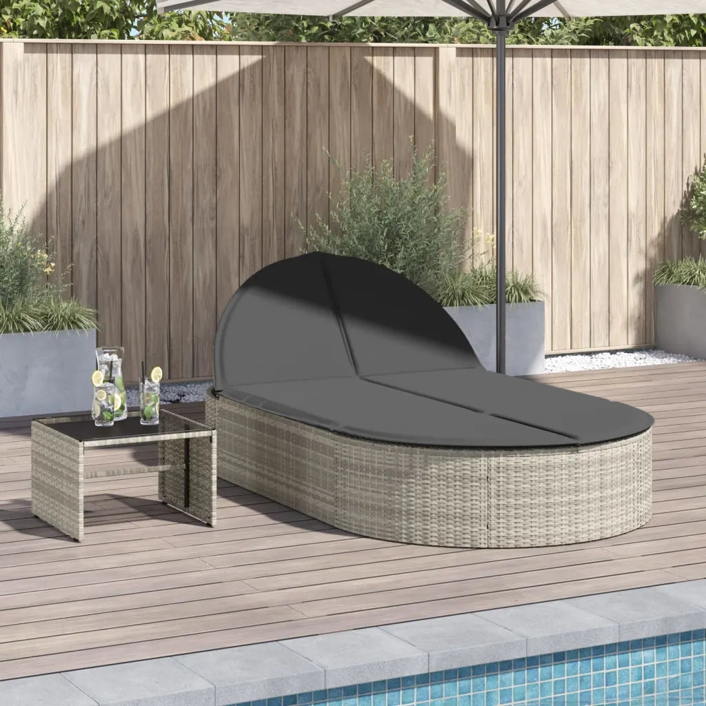 Lettino Prendisole | Sdraio da giardino | Lettino da sole Doppio con Cuscini Grigio Chiaro Polyrattan