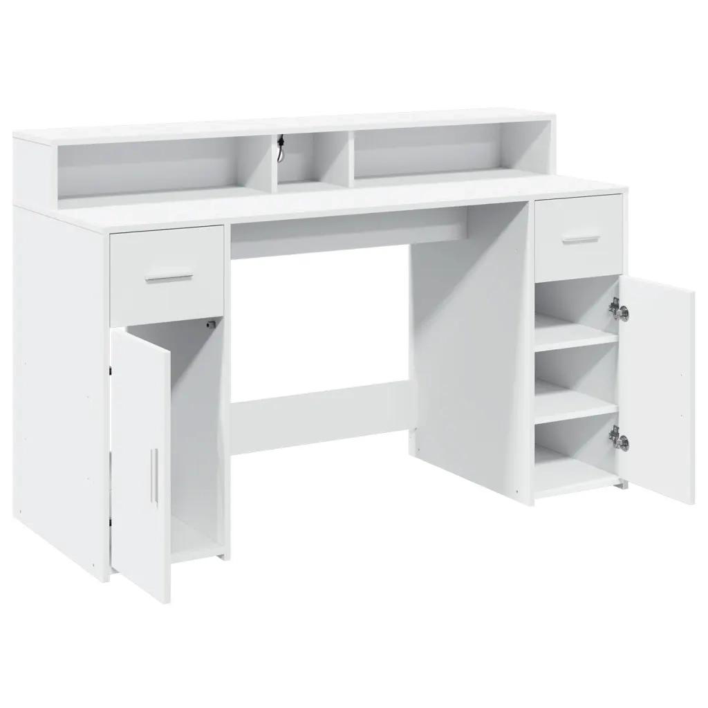 Scrivania con Luci LED Bianca 140x55x91 cm in Legno Multistrato